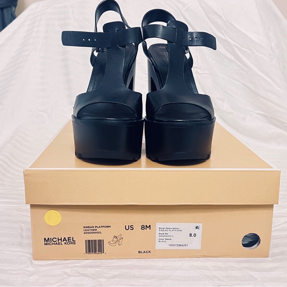Michael Kors Black Leather Platform T-Strap Sandals